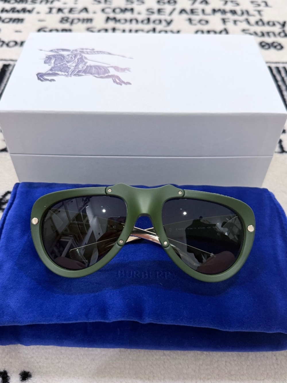 Burberry Shield Mask Dark Green Rubberized Thick Frame Pilot Sunglasses